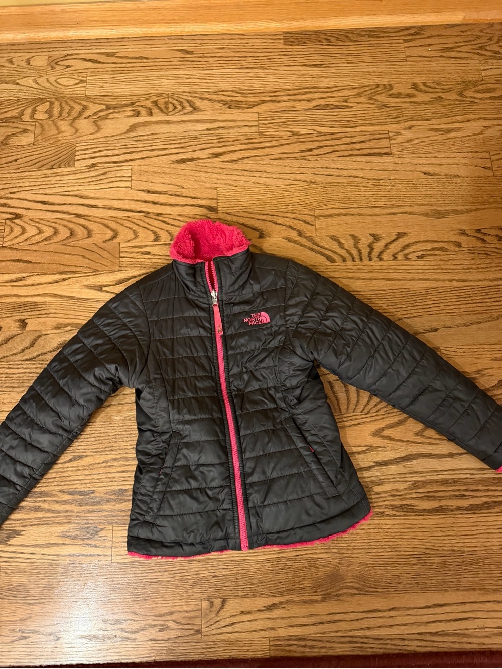 The North Face Girls' Black Puffer Jacket with Pink Trim